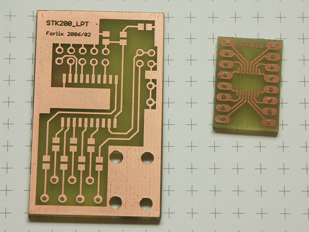 STK200 AVR-ISP PCB and new SSOP16 adapter for breadboard 