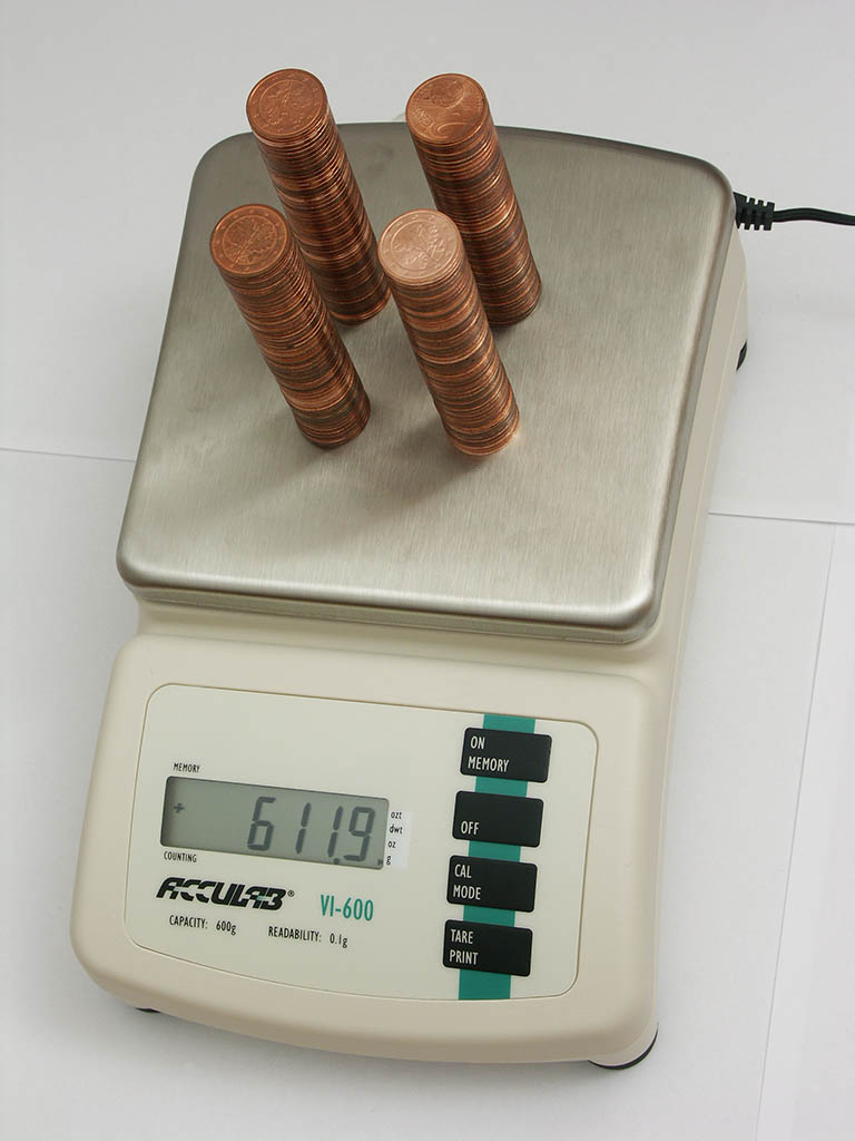 My new scale with 200 2 cent coins on it