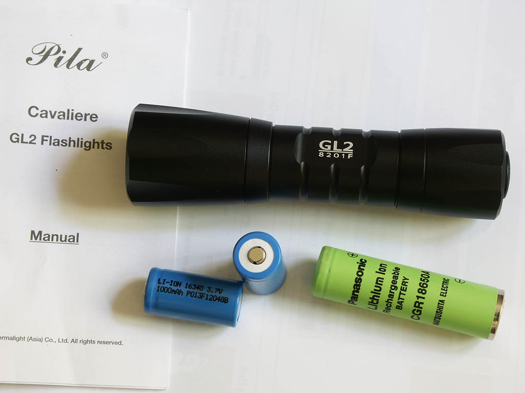 Pila GL2 tactical flashlight with 120 Lumens CREE XR-E LED, powered by 1 or 2 Li-Ion cells