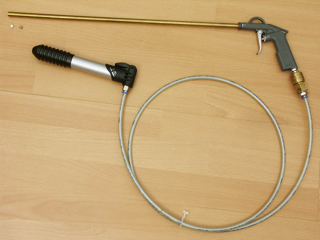 With this simple setup, consisting of a modified bike-pump with integrated one-way valve and a 50 cm barrel (6 mm bore), plastic bullets (0.13 g) can ...