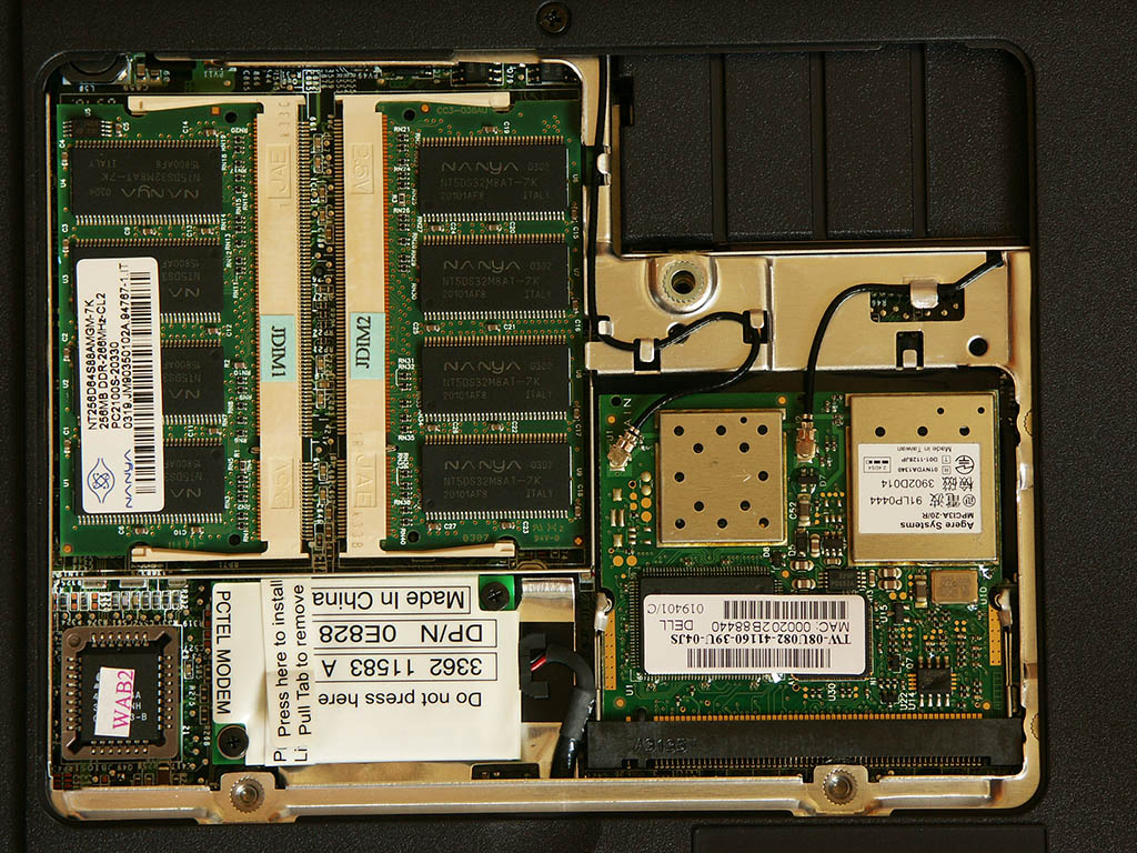 RAM Memory, Modem, and Wireless MiniPCI card of DELL Latitude C640
