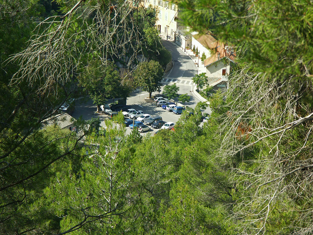 Our car seen from mountain in Gilette, north of Nice, France
