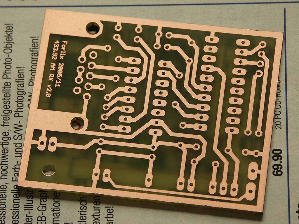 Etched PCB for 433MHz thermo/hygro-receiver