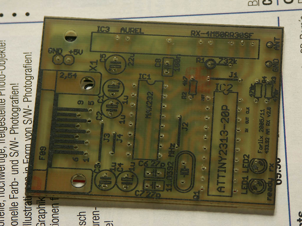 Component side of 433MHz thermo/hygro-receiver PCB