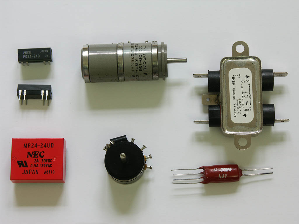 Relays, potentiometers, and a mains filter
