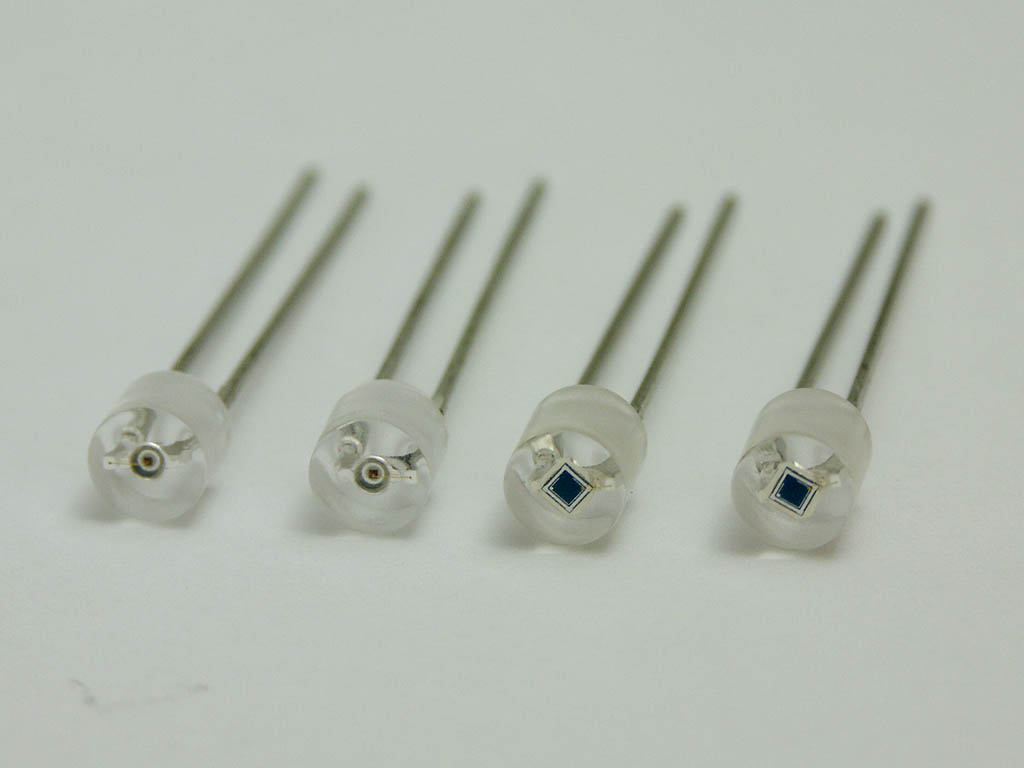 Lathed down/polished LEDs and PIN Photodiodes for optical fiber interfaces