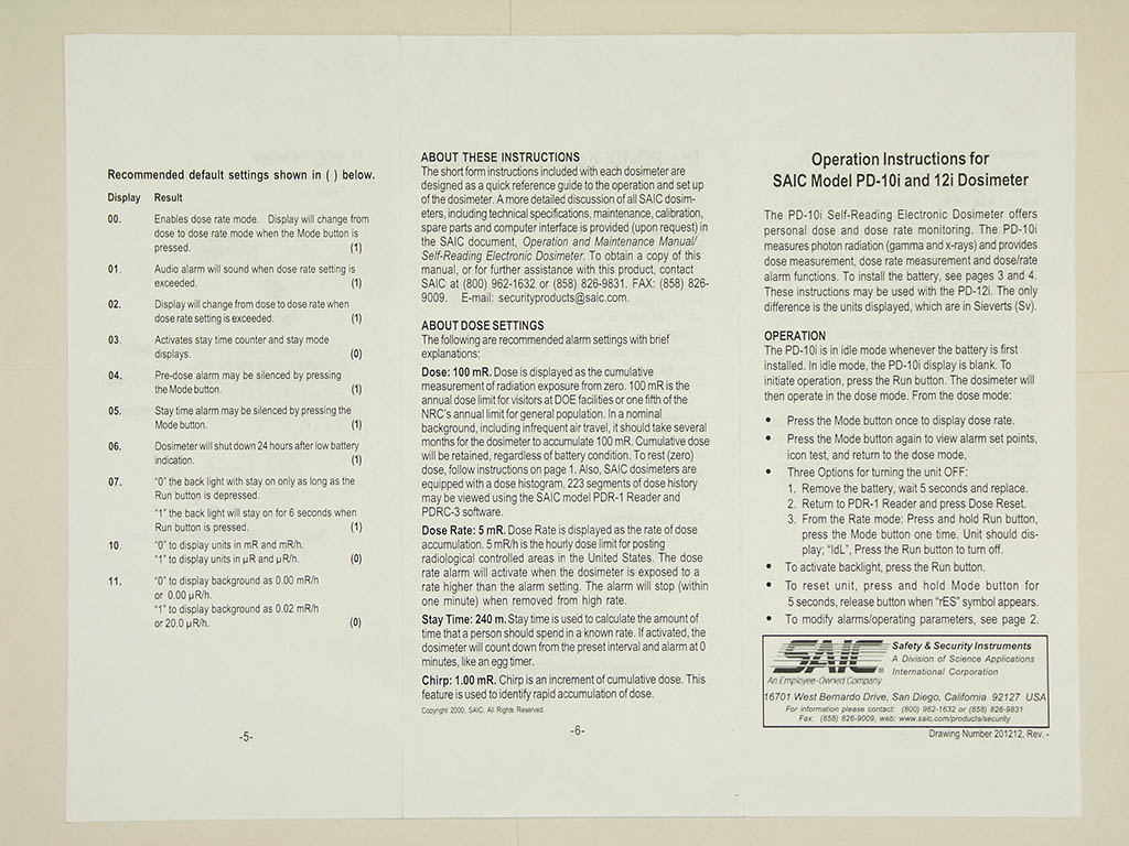 SAIC PD-10i/PD-12i gamma dosimeter user manual