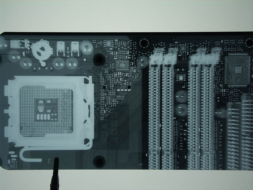 Section of the Asus P5AD2-E motherboard (no CPU installed)